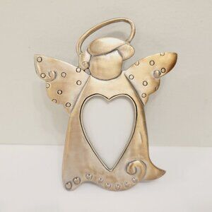 Freestanding Halo Angle Heart Shaped Pewter Metal Photo Picture Frame